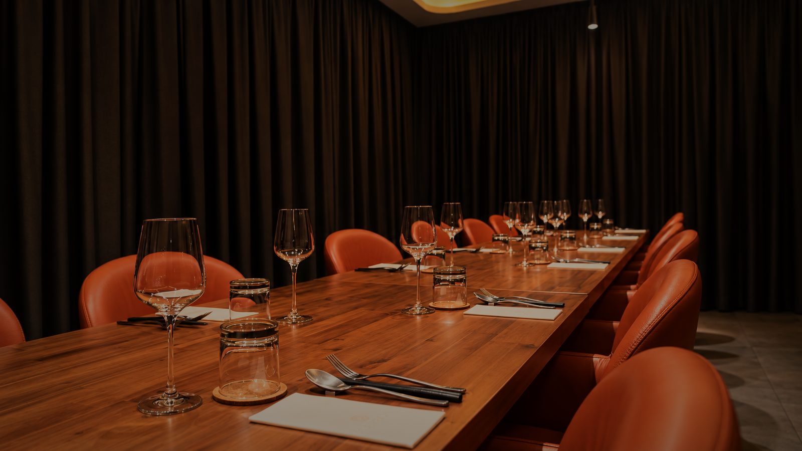 Glassware set on the private dining room table